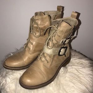 Tan leather combat boot